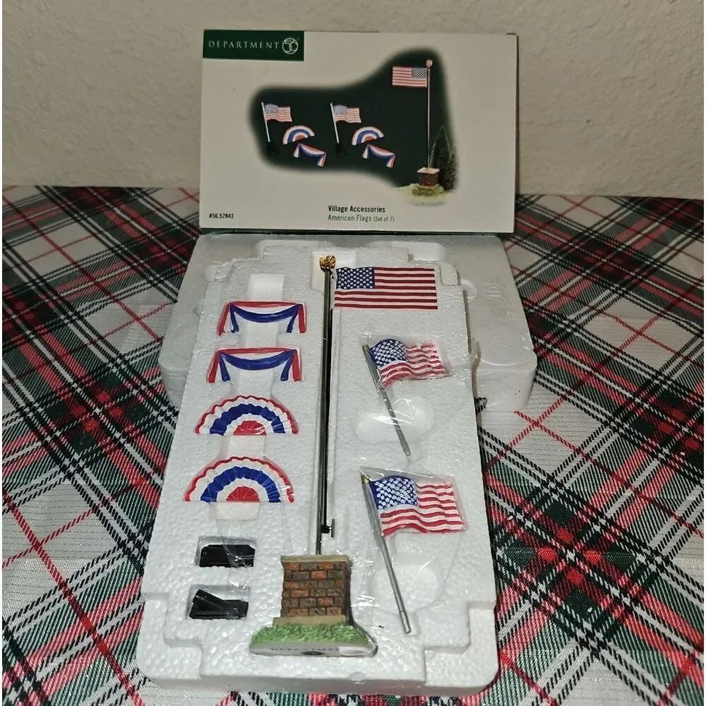 Department 56 American Flags Village Accessory Set